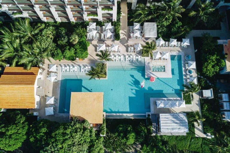 An aerial view of the main UNICO Pool.