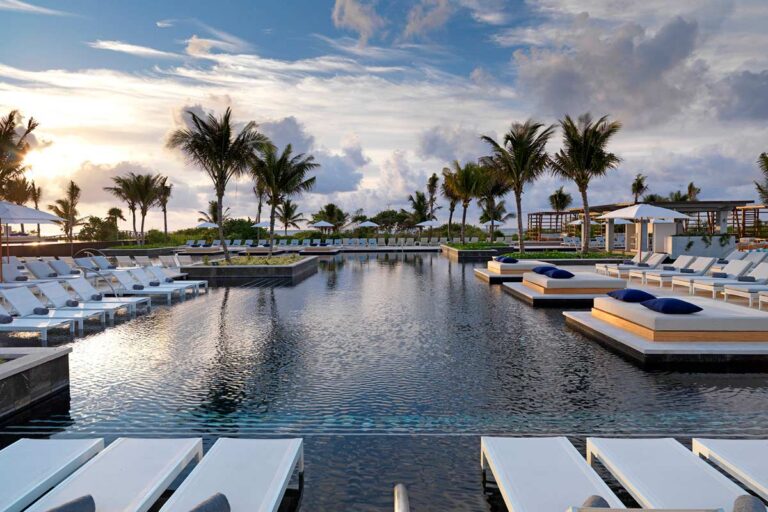 Main UNICO pool during sunset.