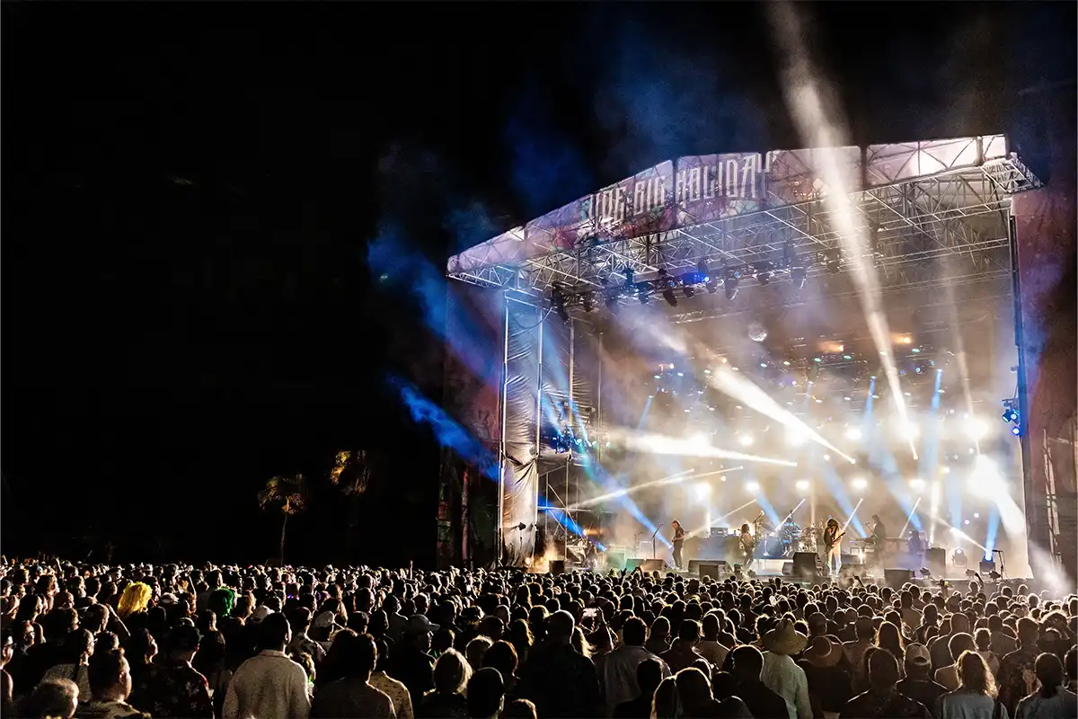 View from the crowd of the Concert Courtyard Main Stage a night.