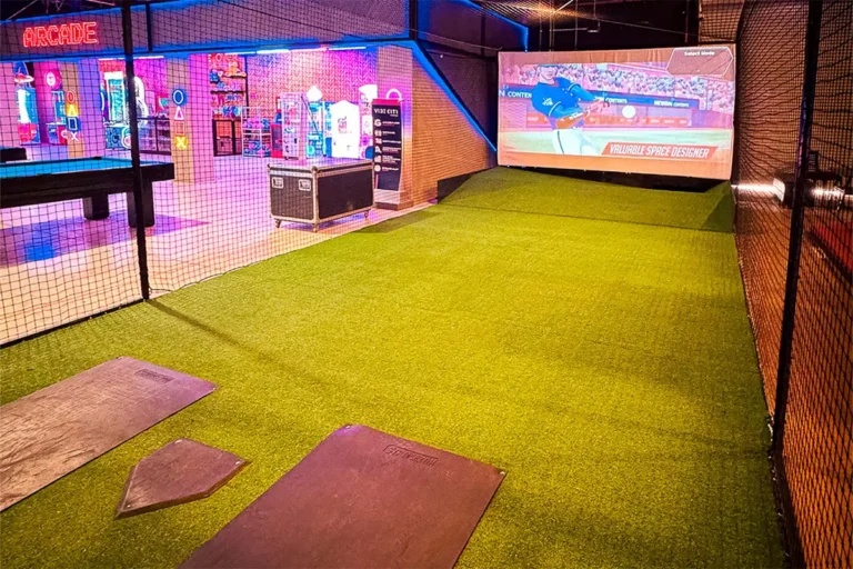 A baseball batting cage simulator.